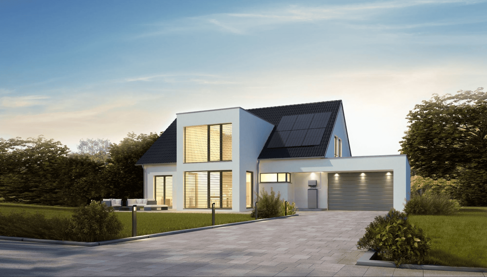 A heat pump outdoor unit in a backyard