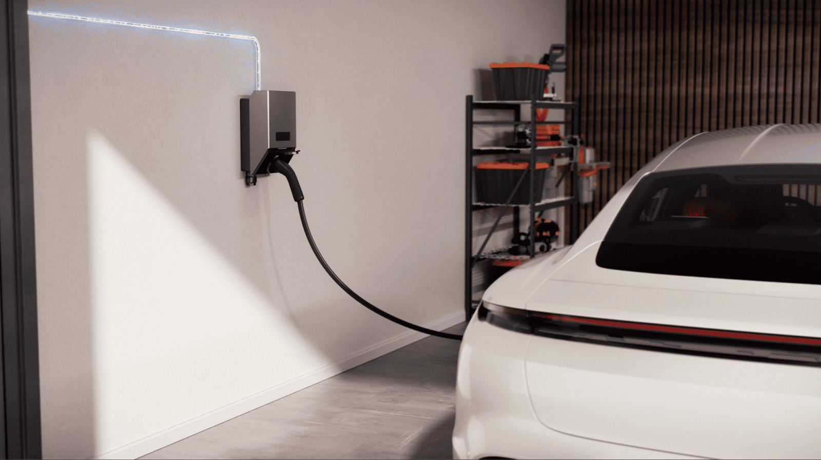 Samochód elektryczny podłączony do domowej stacji ładowania EV