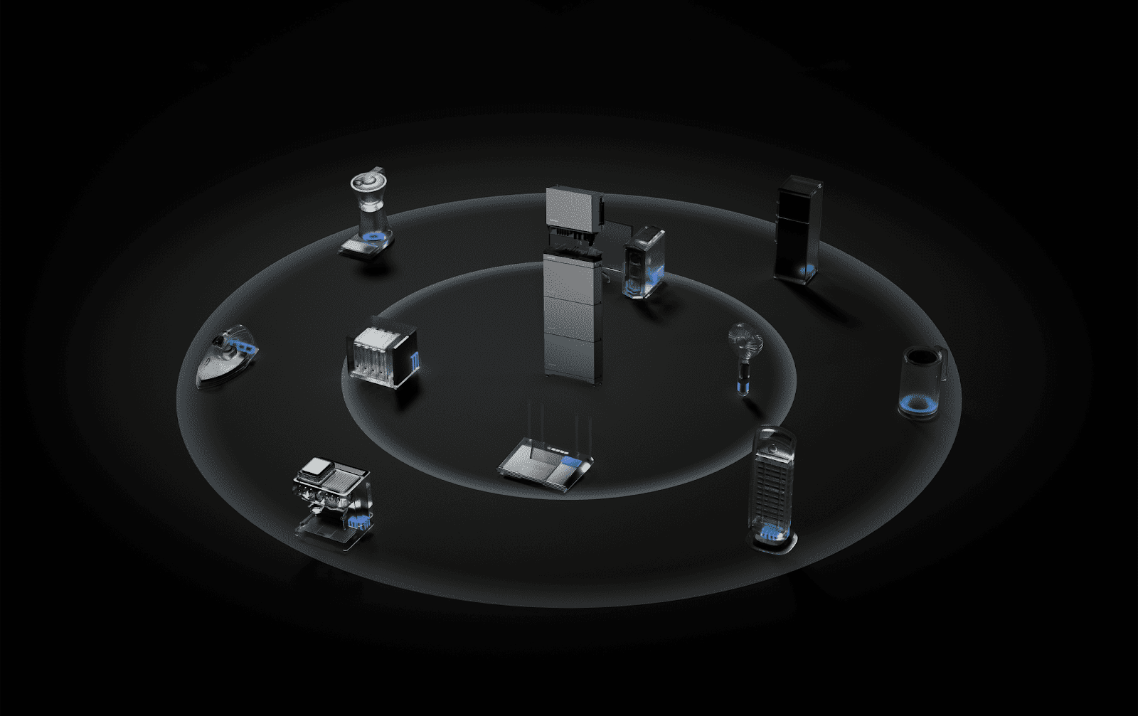 Ein Energie-Ökosystem mit Integration in Heimbatteriespeicher und intelligente Geräte, das durch intelligente Energiesteuerungssysteme optimiert werden kann.