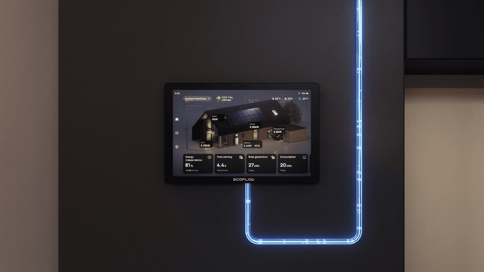 EcoFlow PowerInsight 2 Monitor zur Steuerung von PV-Anlage, Batteriespeicher und Hybrid-Wärmepumpe im Smart-Home-Energiemanagement
