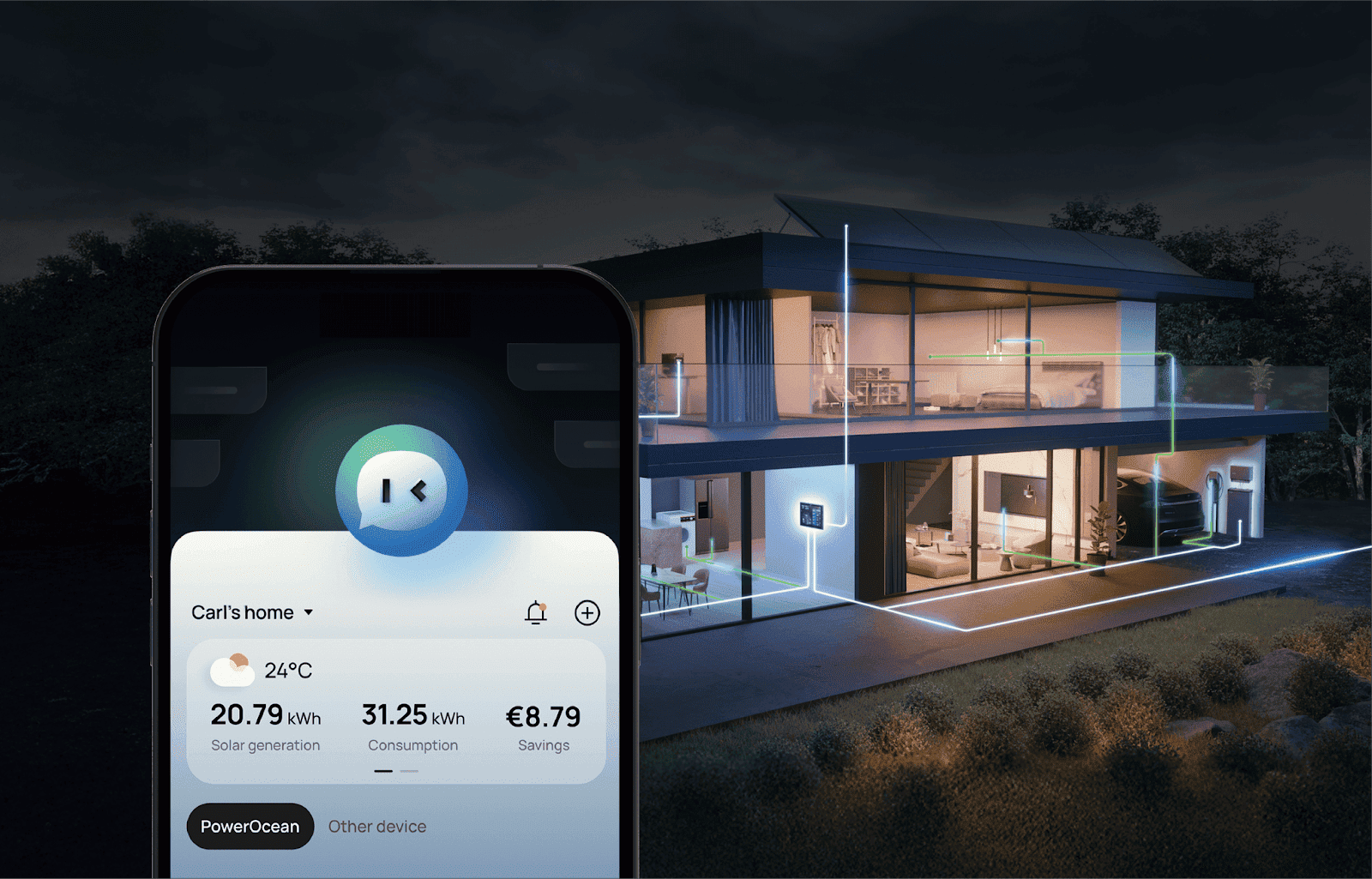 Eine moderne Home Energy Management App, die den Anteil der erneuerbaren