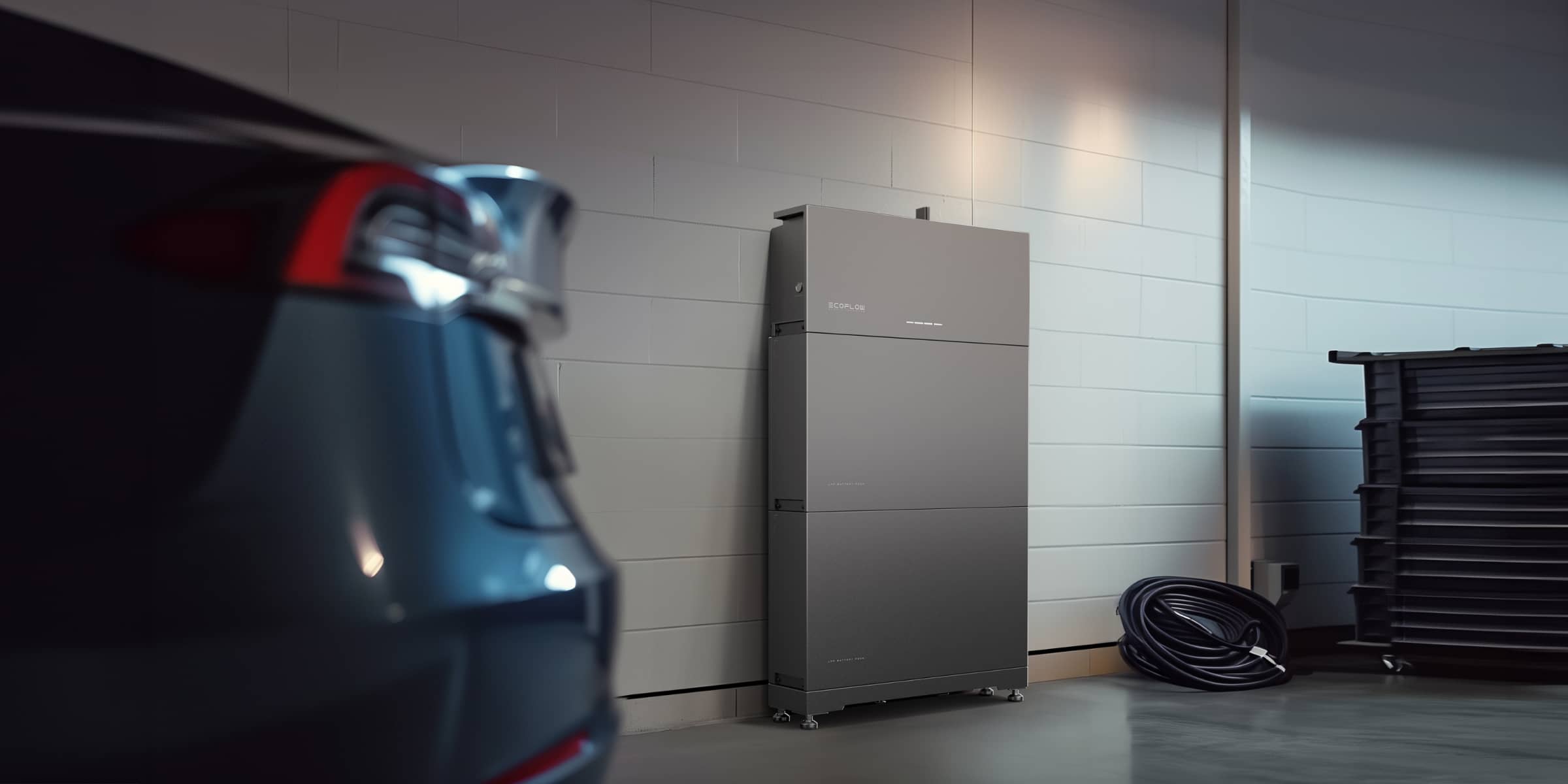 Ein Batteriespeichersystem in einer überdachten Hausgarage installiert