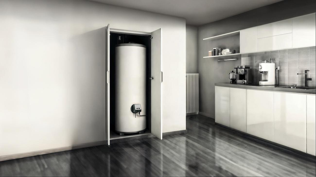 Solare Heizeinheit, angeschlossen an einen Warmwasserspeicher