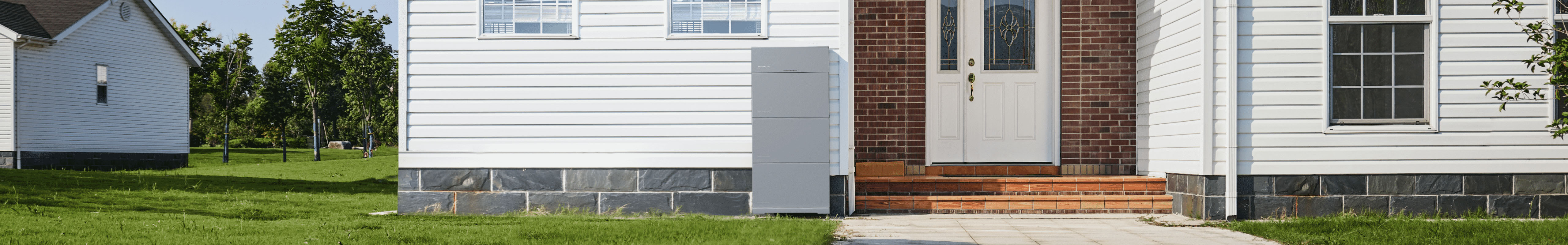 Außenfassade eines Haushalts mit PV-System-Speicher