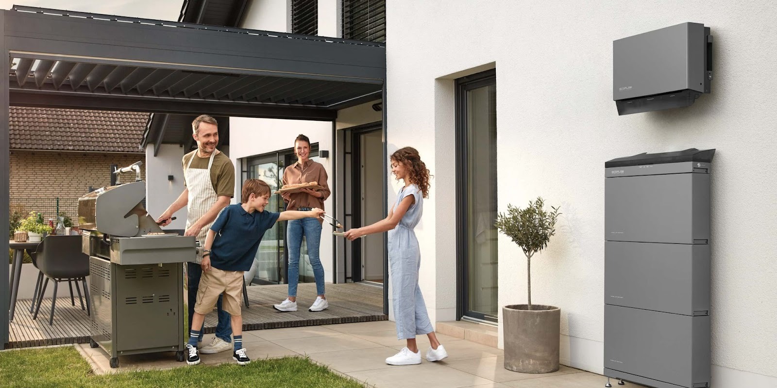 Solar grants for a four-person family with an energy storage installed outdoors