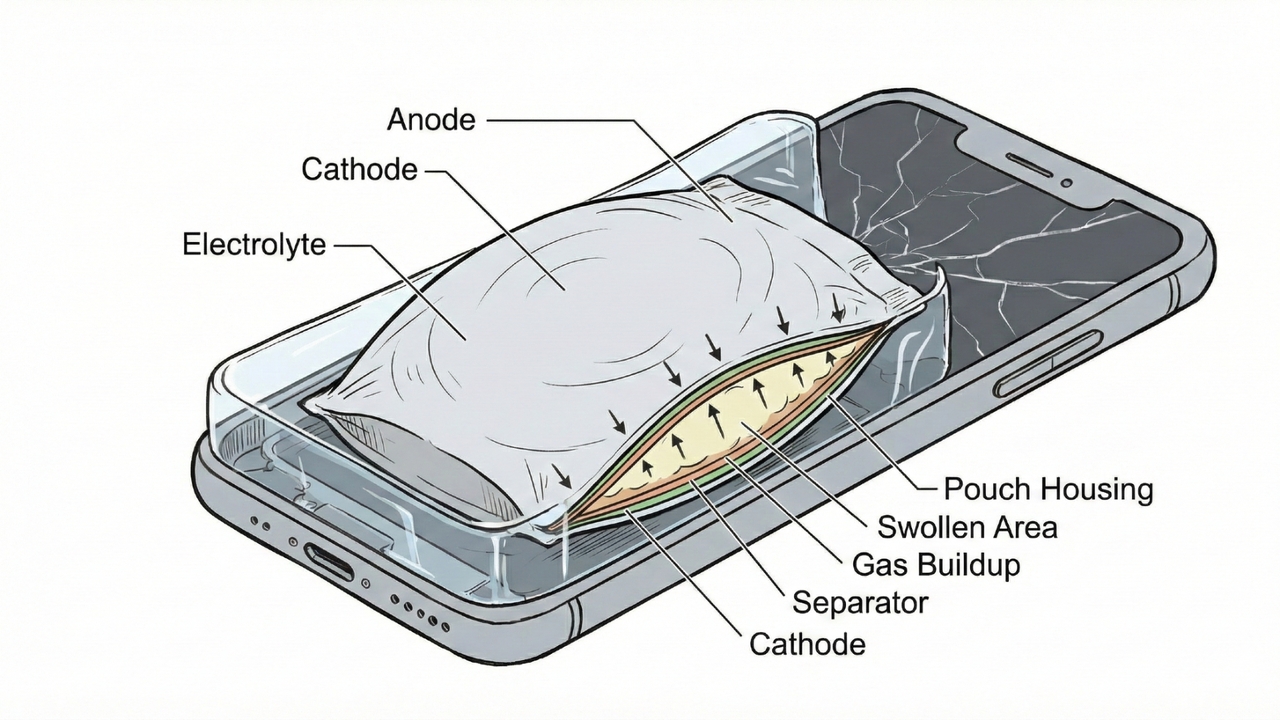 Different components of a swelled battery