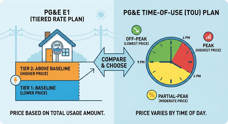 PG&E's E1 vs TOU plans