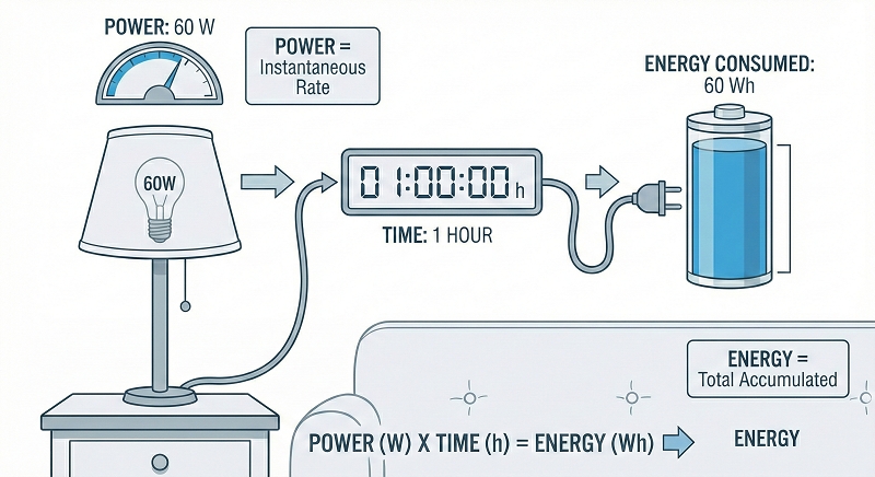 Example of watt to watt-hour conversion