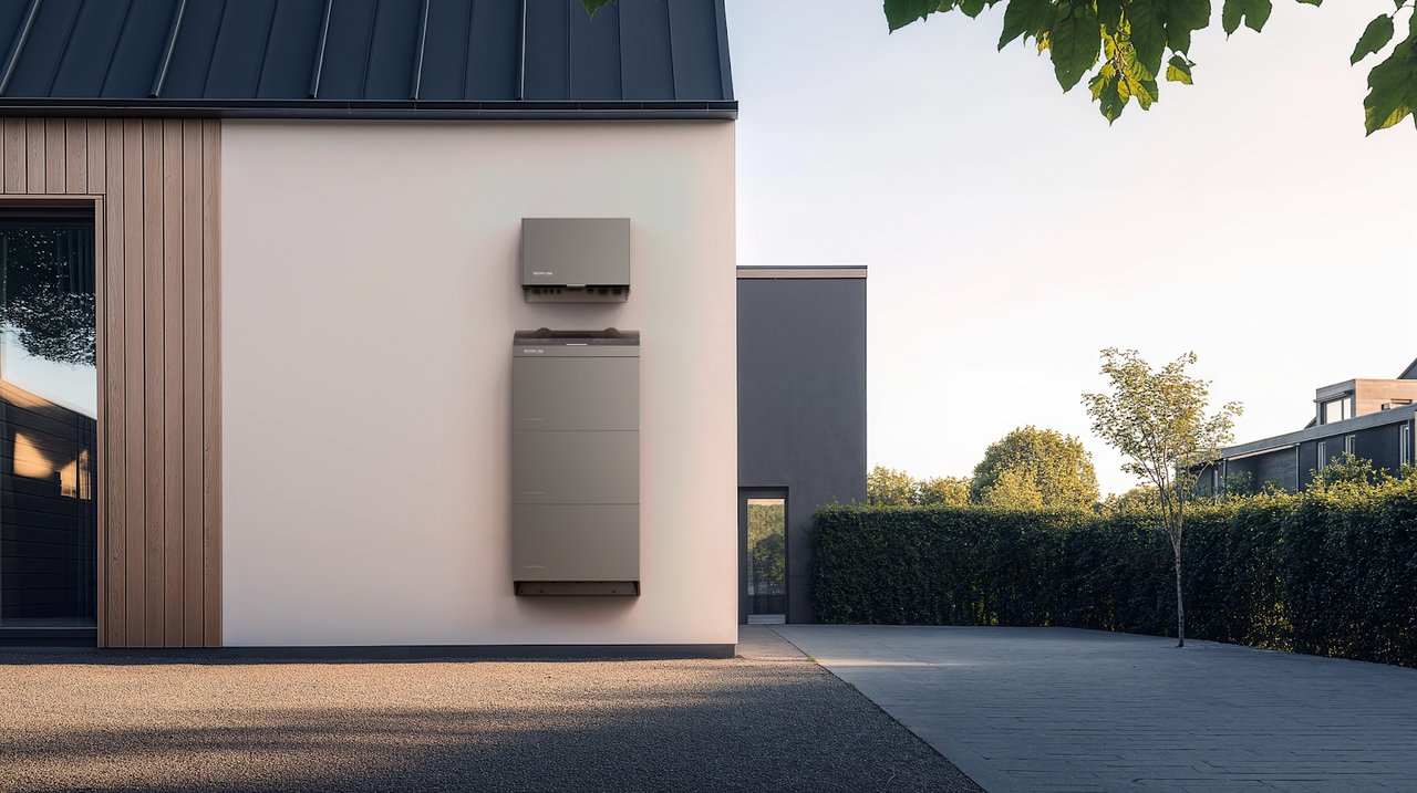 Modernes Haus mit Solarmodulen und Batteriespeicher