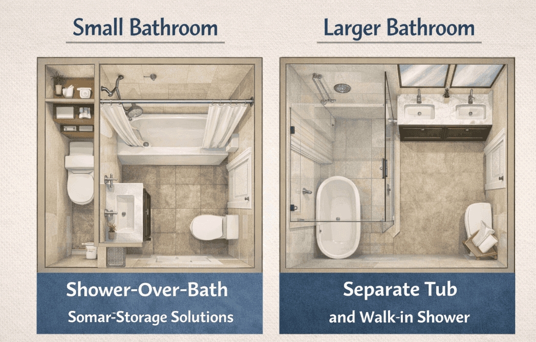 Design the bathroom layout and functionality