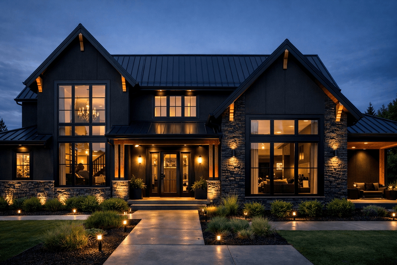 All-black farmhouse exterior design