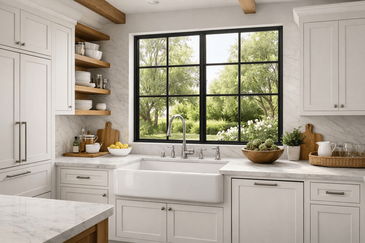 Farmhouse sink and integrated appliances