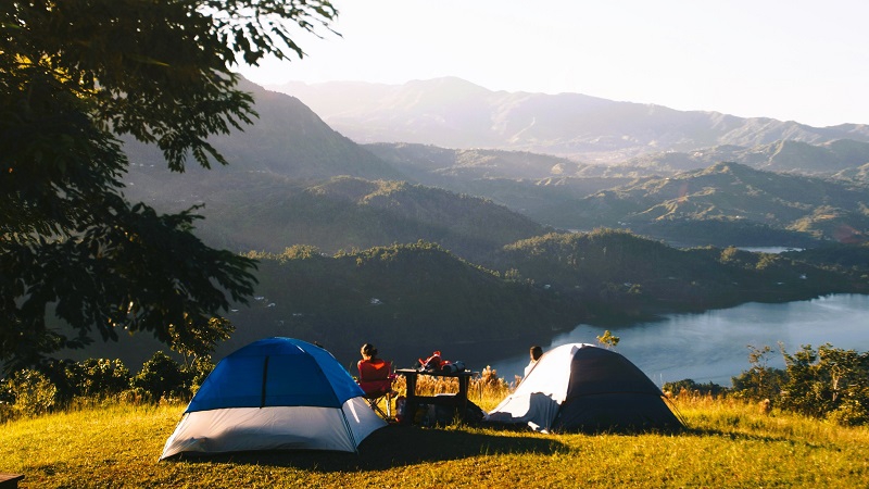 A group of people camping in the wild