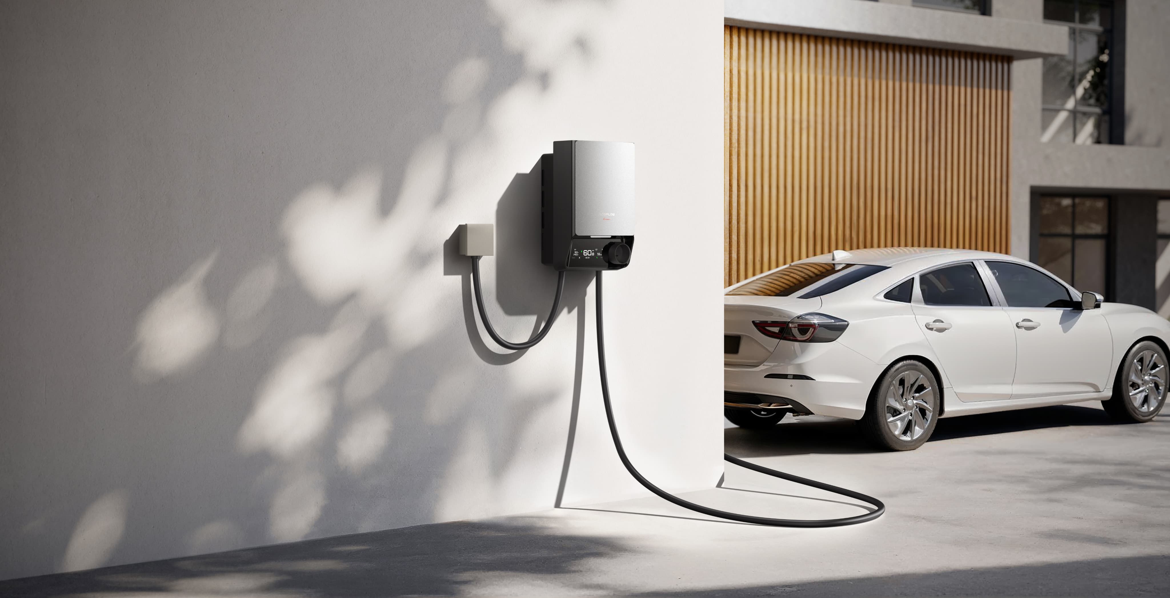 Modern garage with solar batteries installation and electric vehicle, providing sustainable home energy storage.