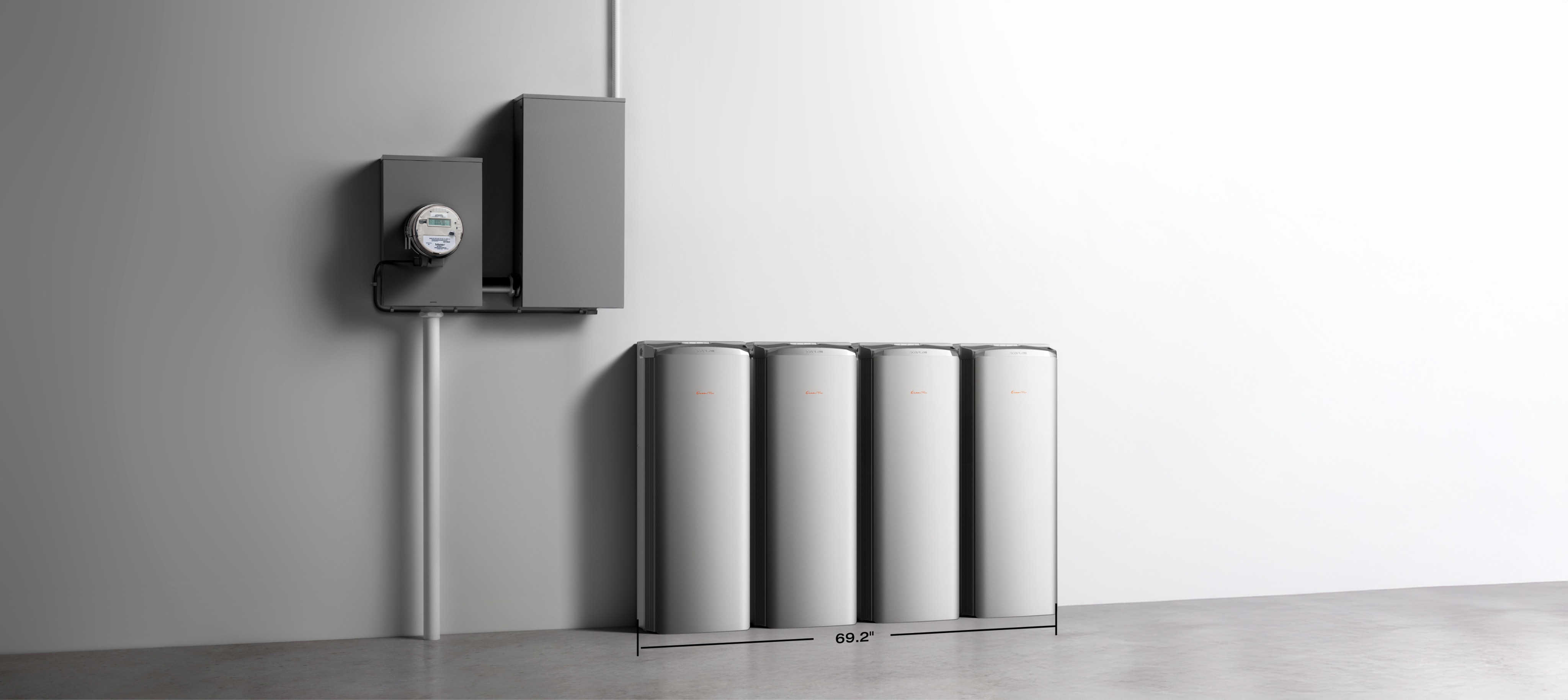 Modern solar battery system with smart meter for residential energy storage.