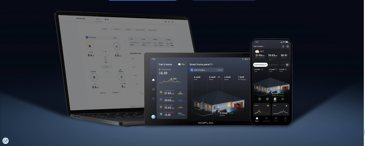 EcoFlow PowerInsight 2 Monitor showing real-time data