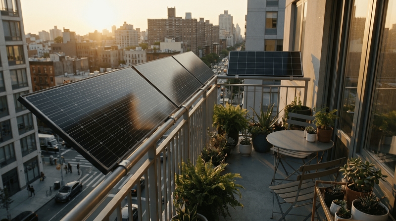 Balcony solar systems receiving sunlight