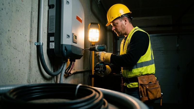 A professional installing an inverter