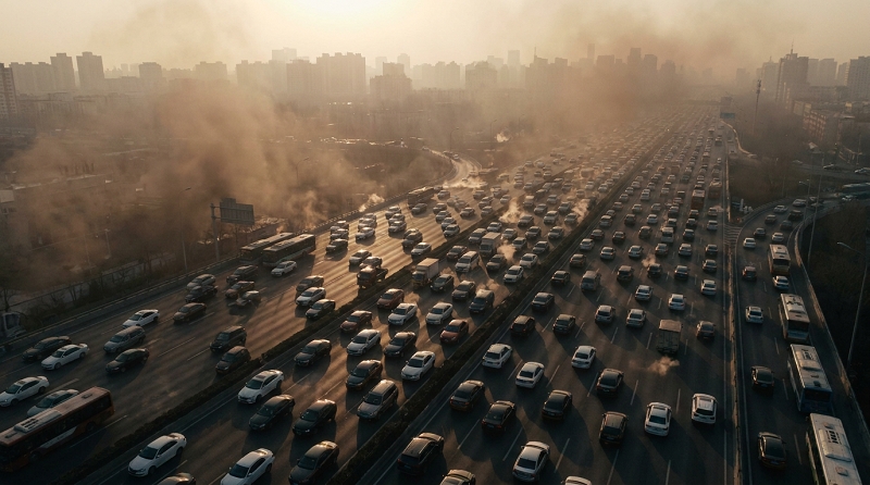 Travelling via roads on cars leads to carbon emissions