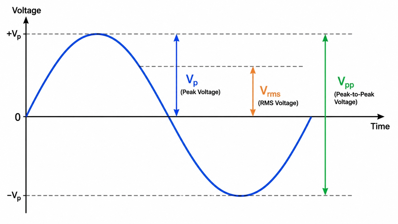 Peak voltage vs. Peak-to-peak voltage vs. RMS voltage