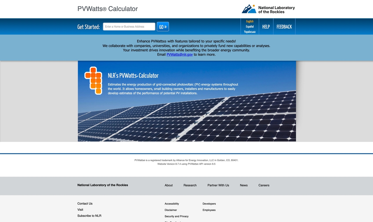 NLR's PVWatts calculator